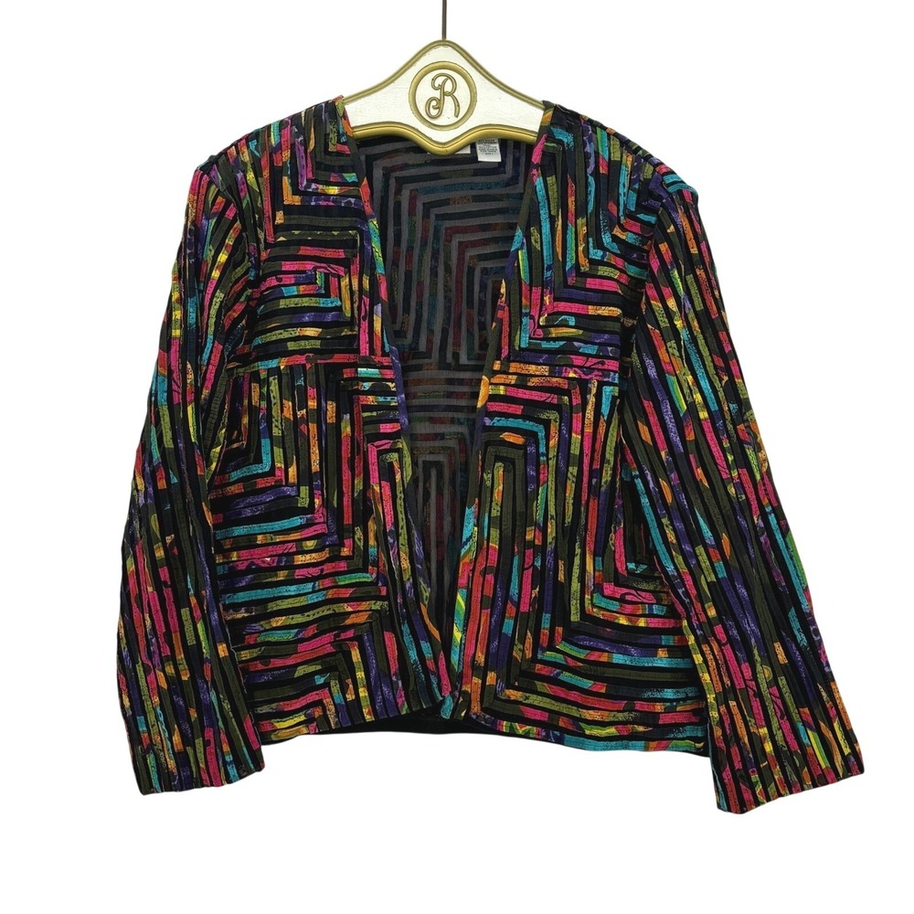 Chico's Open Front Jacket MEDIUM Multicolor Abstract Vintage y2k Festival Artsy